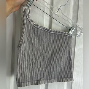 Gray one shoulder tank top
